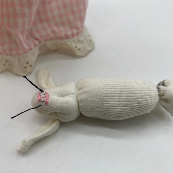 Vintage Handcrafted Socks and Pink Gingham Bunny Mommy and Baby Bunny - Picture 11 of 13